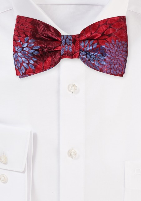 Blue and Cherry Red Bowtie with Large Floral Pattern