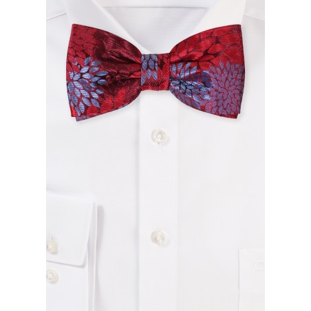 Blue and Cherry Red Bowtie with Large Floral Pattern