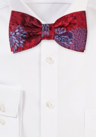 Blue and Cherry Red Bowtie with Large Floral Pattern