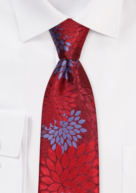 Extra Long Tie in Red and Green Florals