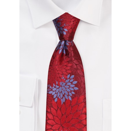 Extra Long Tie in Red and Green Florals