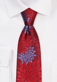 Extra Long Tie in Red and Green Florals