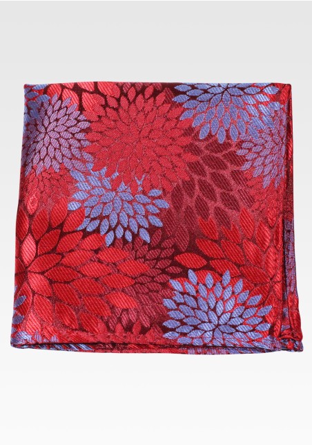 Cherry Red and Blue Floral Pocket Square