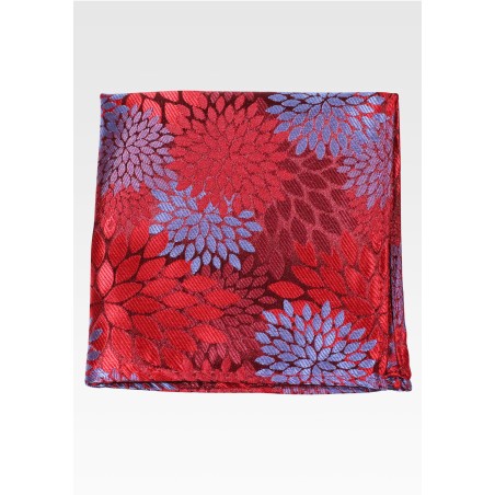 Cherry Red and Blue Floral Pocket Square