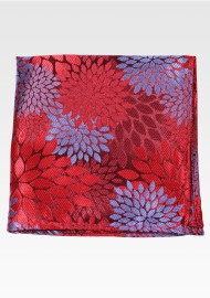 Cherry Red and Blue Floral Pocket Square