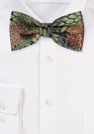 Olive Green and Bronze Brown Bowtie with Large Floral Pattern