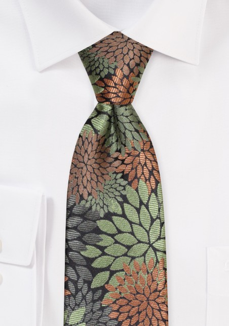 Bold Large Scale Floral Tie in Olive Green and Bronze