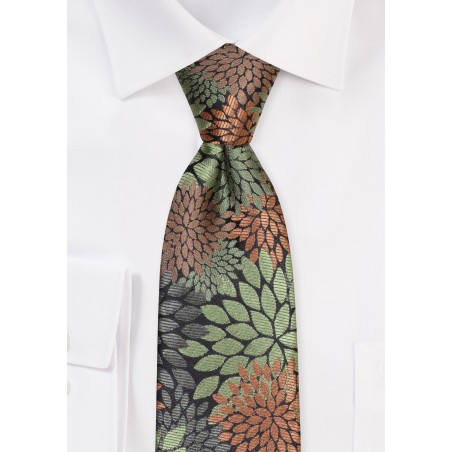 Bold Large Scale Floral Tie in Olive Green and Bronze