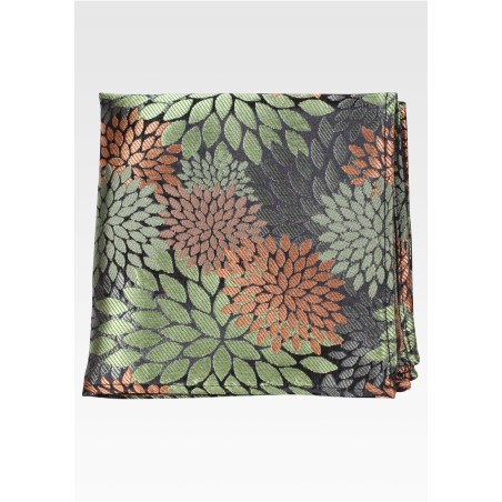 Olive Green and Bronze Brown Floral Pocket Square