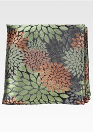 Olive Green and Bronze Brown Floral Pocket Square
