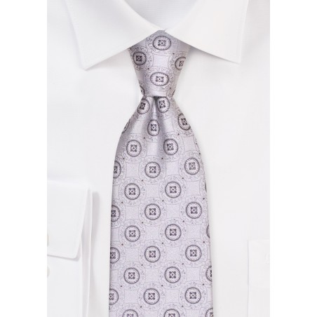 Extra Long Ivory Tie with Woven Medallions
