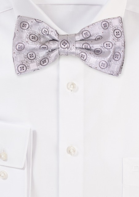 Formal Silver Medallion Bow Tie