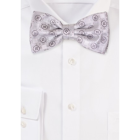 Formal Silver Medallion Bow Tie