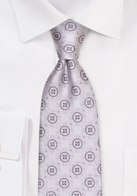 Silver Tie with Woven Medallions