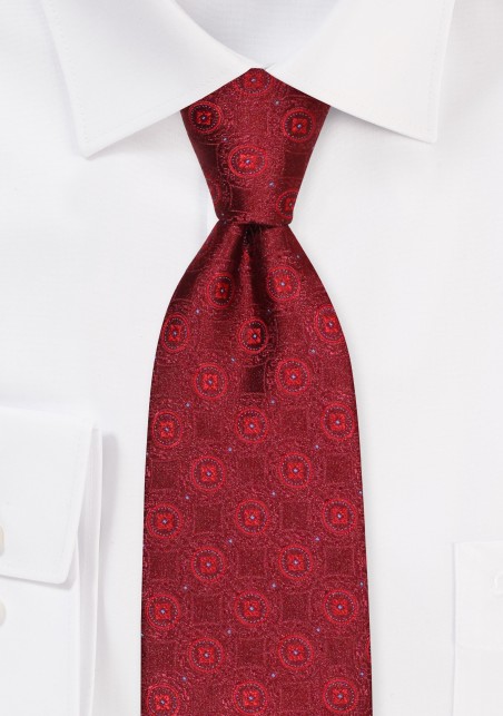 Crimson Red Tie with Woven Medallions