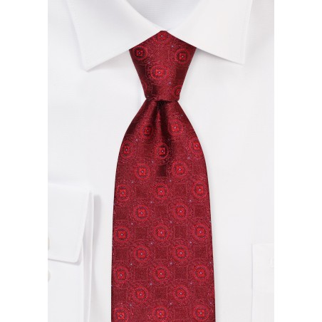 Crimson Red Tie with Woven Medallions