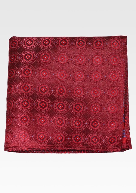 Cherry Red Pocket Square with Medallions