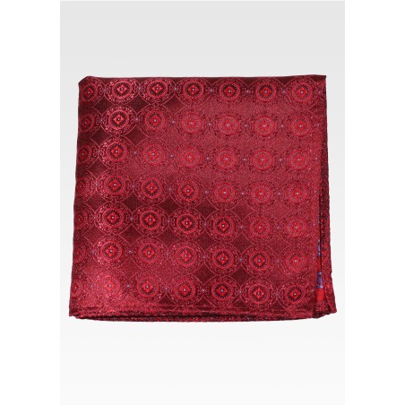 Cherry Red Pocket Square with Medallions