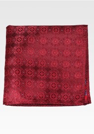 Cherry Red Pocket Square with Medallions
