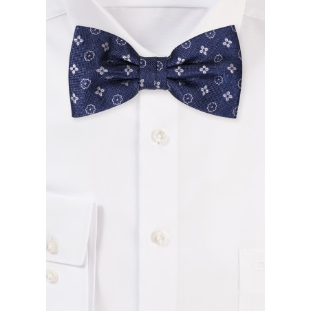 Navy Bow Tie in All Over Foulard Design