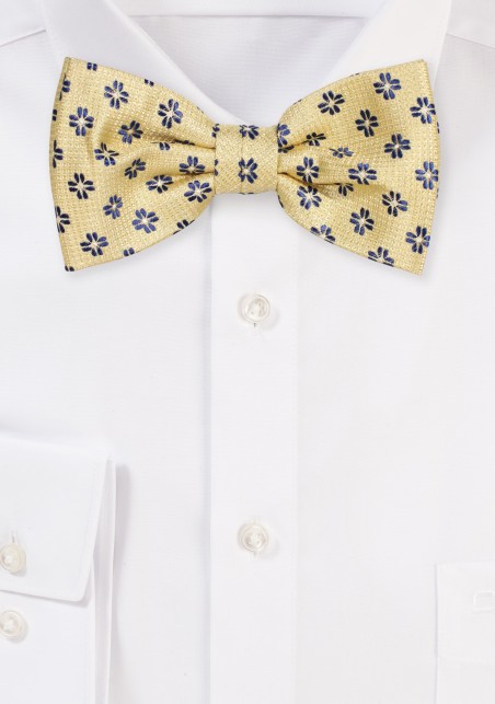 Yellow Woven Bow Tie with Large Navy Florals