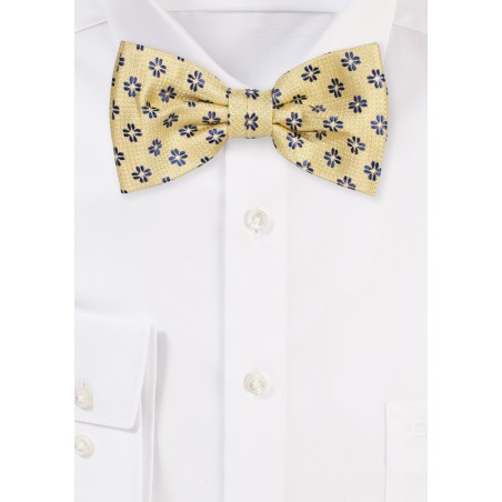 Yellow Woven Bow Tie with Large Navy Florals
