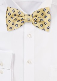Yellow Woven Bow Tie with Large Navy Florals
