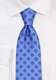 Extra Long Royal Blue Tie in Matte Coarse Texture with Large Floral Pattern
