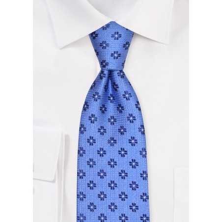 Royal Blue Tie in Matte Coarse Texture with Large Floral Pattern