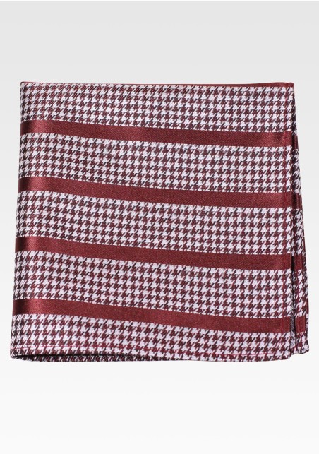 Copper Pocket Square with Stripes and Houndstooth Checks