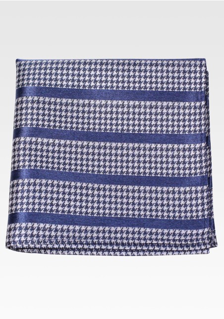 Navy Pocket Square with Stripes and Houndstooth Checks