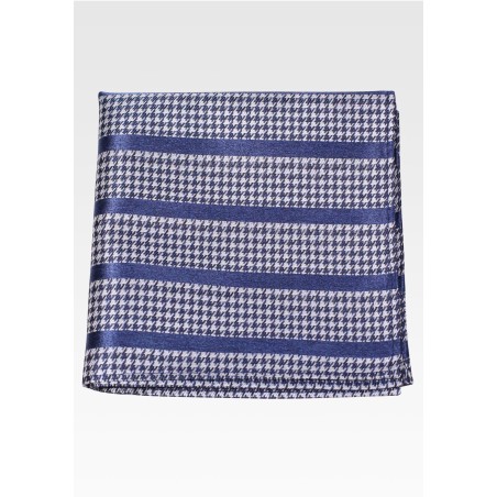 Navy Pocket Square with Stripes and Houndstooth Checks
