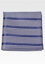 Navy Pocket Square with Stripes and Houndstooth Checks