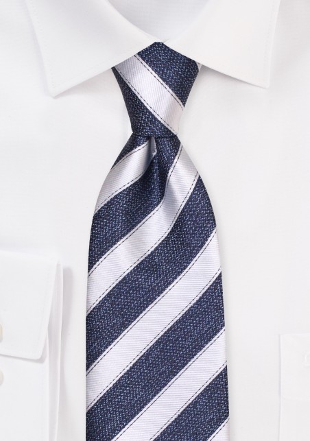 Midnight Blue and Silver Striped Tie in Matte Finish