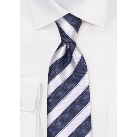 Midnight Blue and Silver Striped Tie in Matte Finish