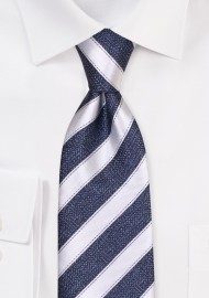 Midnight Blue and Silver Striped Tie in Matte Finish