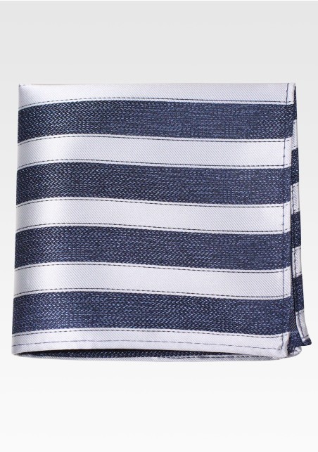 Midnight Blue Pocket Square with Silver Stripes