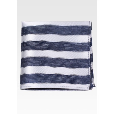 Midnight Blue Pocket Square with Silver Stripes