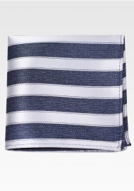 Midnight Blue Pocket Square with Silver Stripes