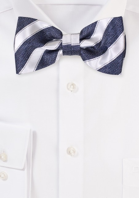 Midnight Blue Bow Tie with Silver Stripes