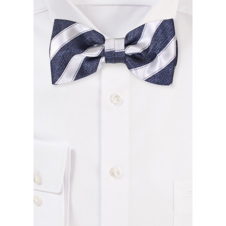 Midnight Blue Bow Tie with Silver Stripes
