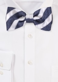 Midnight Blue Bow Tie with Silver Stripes