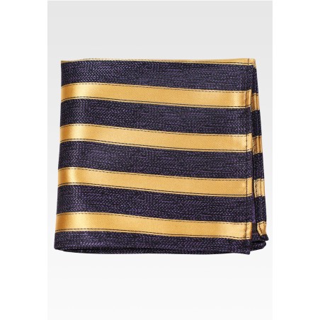 Dark Purple Pocket Square with Gold Stripes