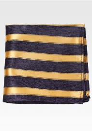 Dark Purple Pocket Square with Gold Stripes