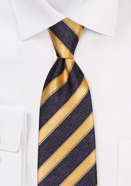 XL Length Purple Tie with Antique Gold Stripes