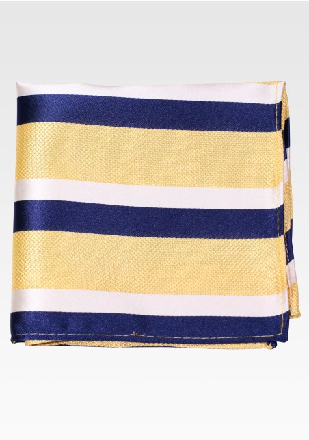 Rubgy Striped Mens Pocket Square in Navy, Yellow, White