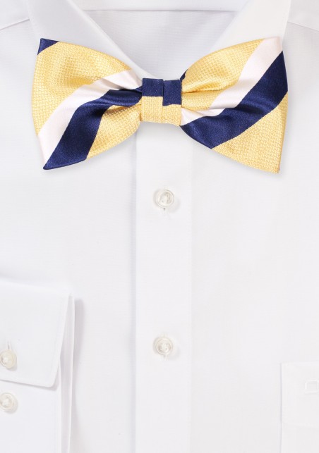 Rugby Striped Bowtie in Navy, yellow, White