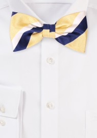Rugby Striped Bowtie in Navy, yellow, White