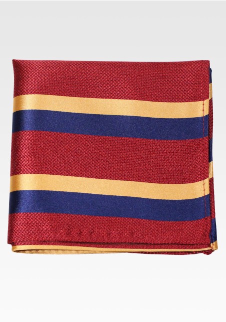 Rubgy Striped Mens Pocket Square in Burgundy, Gold, Navy