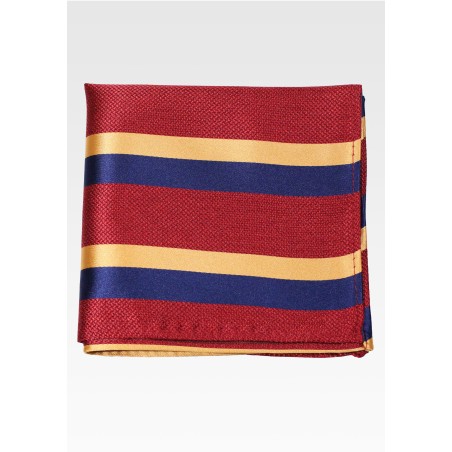 Rubgy Striped Mens Pocket Square in Burgundy, Gold, Navy